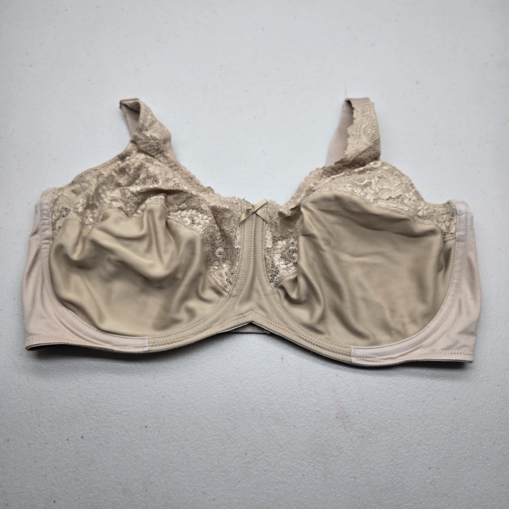 Lilyette Women Bra 42DD Beige Full Coverage Underwired Lace Bow Strap READ